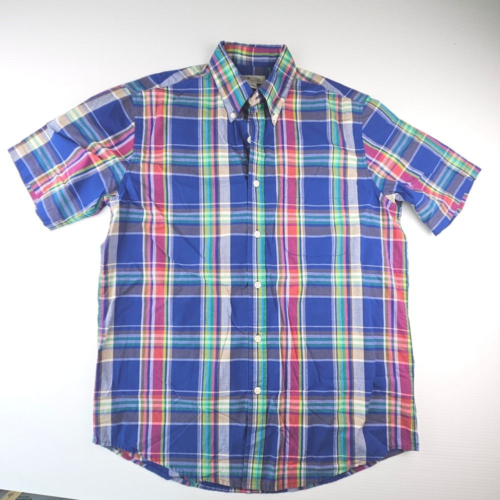 Sun River Clothing Co Mens Blue Plaid Short Sleeve Button Down Shirt Size M Y2K